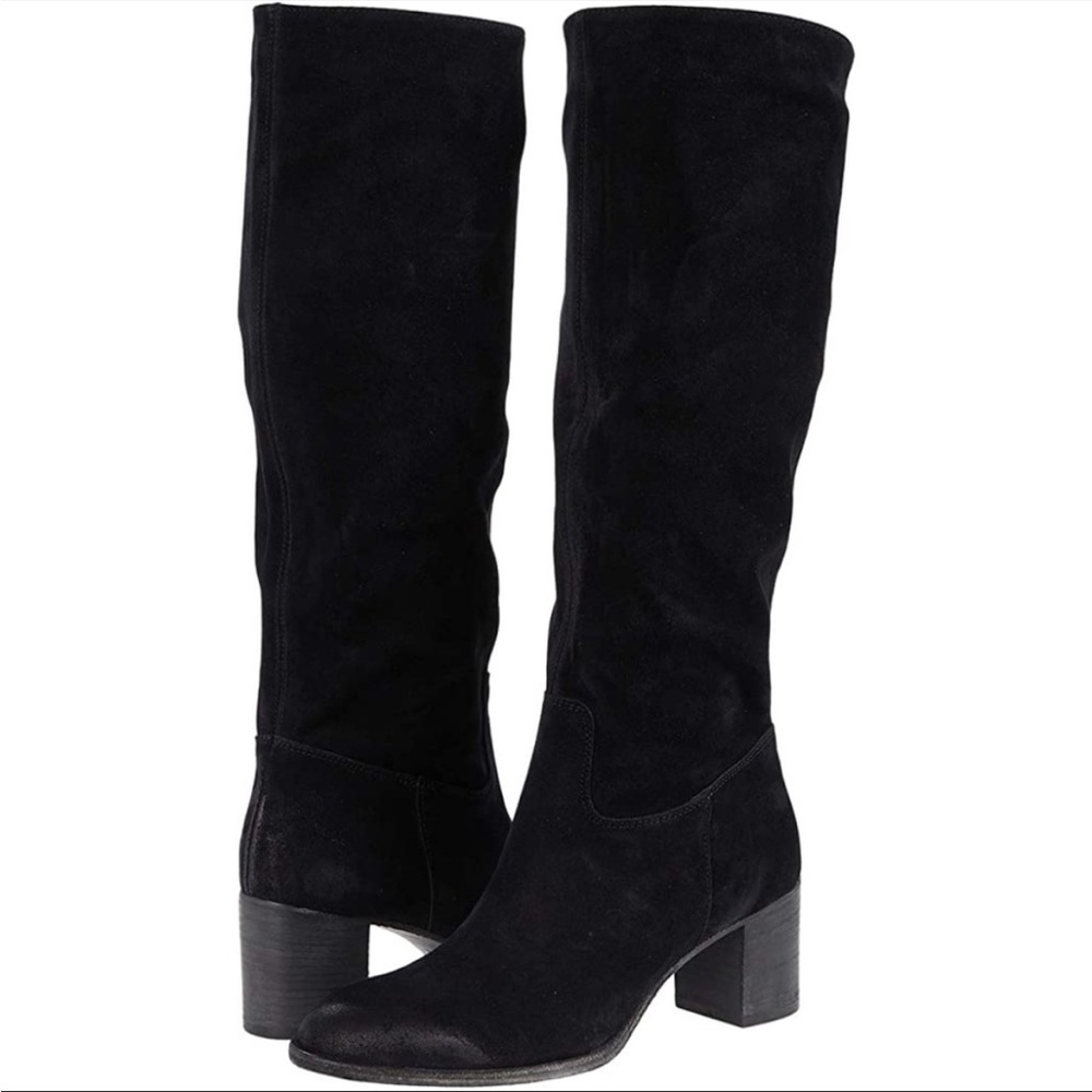 Free People Boots Cleo Slouch Suede Knee High Heeled Black Boots NIB US 9 EU 39 - Picture 2 of 14